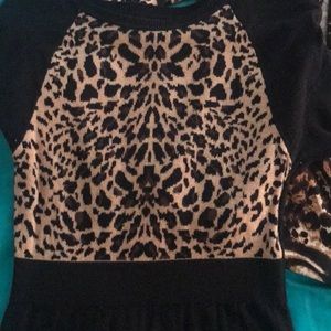 Leopard print cotton blend sweater dress